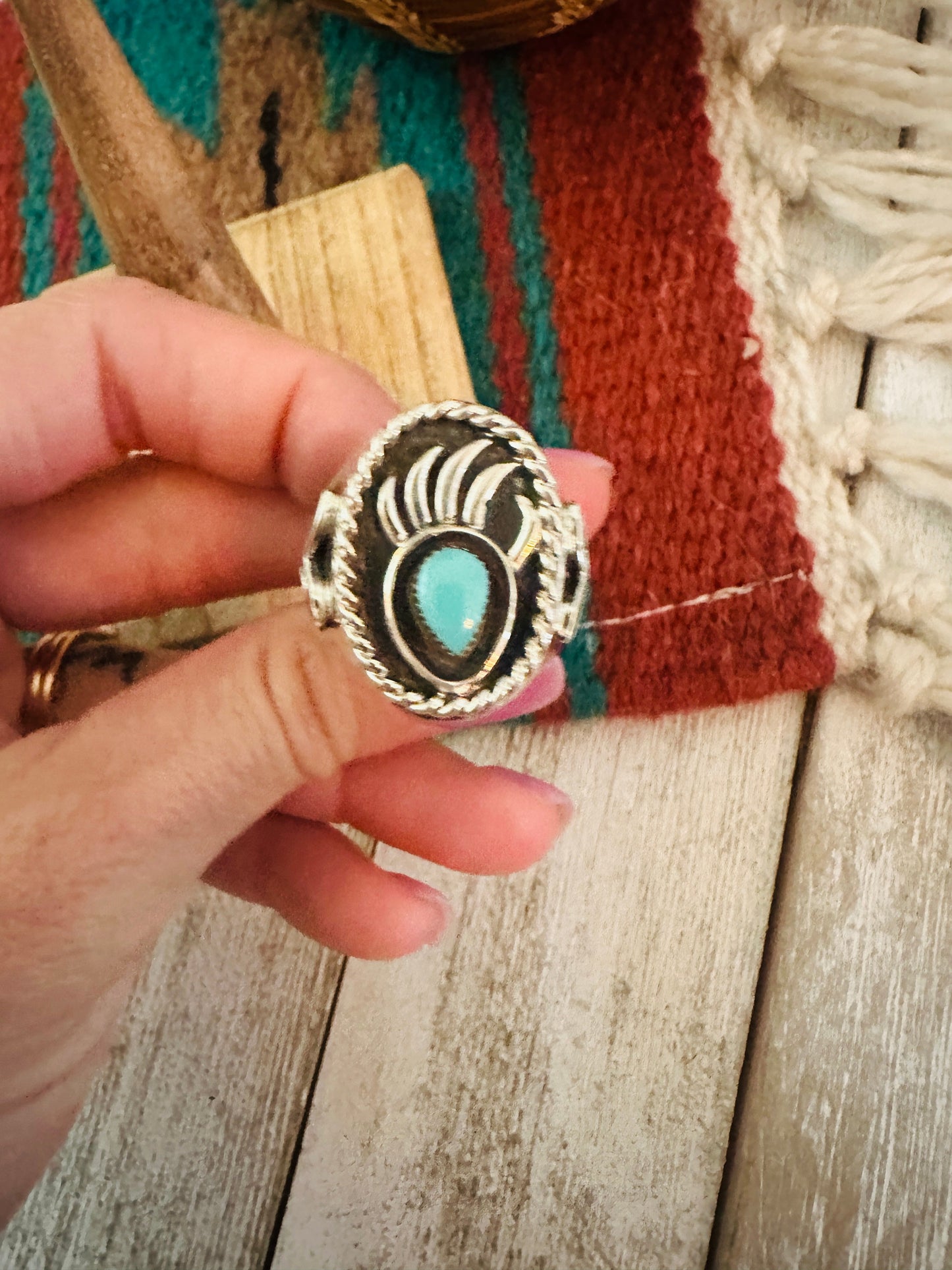 Handcrafted Turquoise & Sterling Silver Bear Paw Cigar Band Ring Size 11