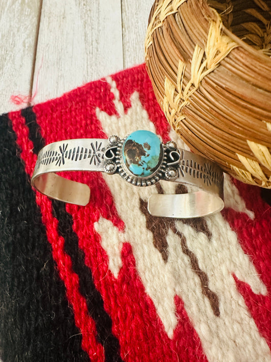 Handcrafted Kingman Turquoise & Sterling Silver Cuff Bracelet