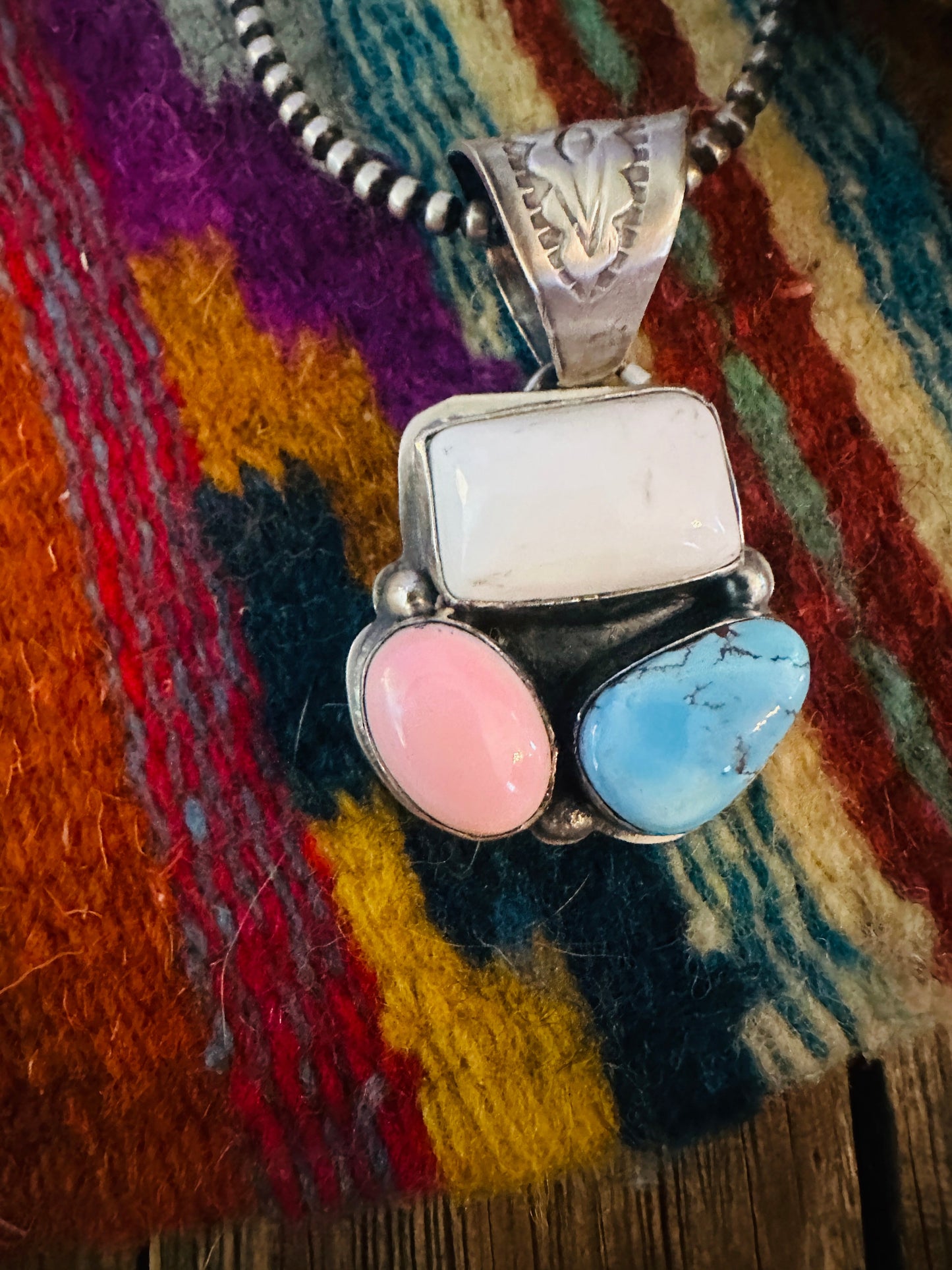 Handcrafted Sterling Silver and Multi Stone Cluster Pendant