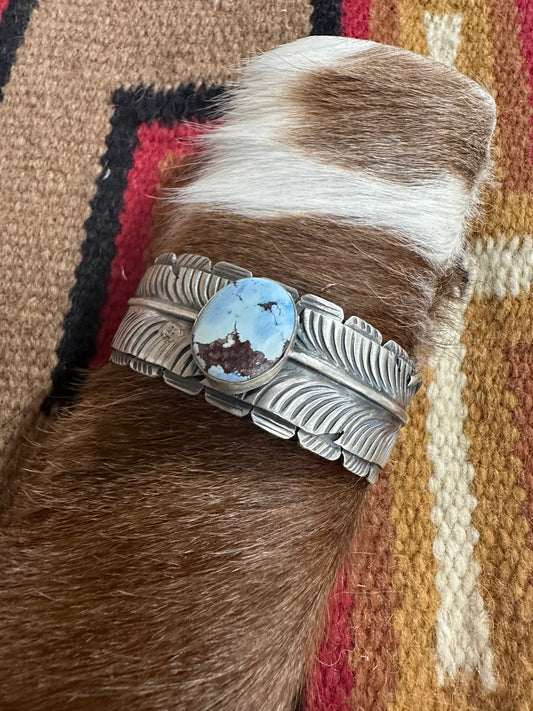 Handcrafted Golden Hill Turquoise & Sterling Silver Cuff Bracelet Signed KM