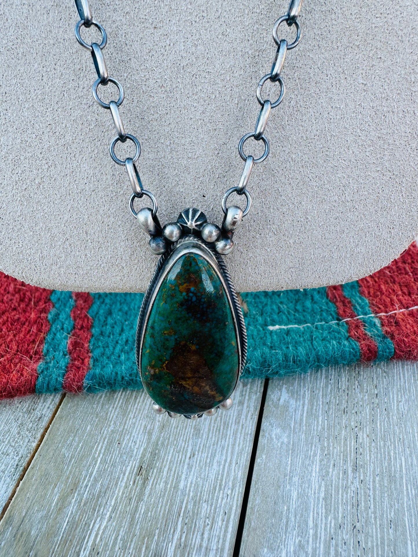 Handcrafted Sterling Silver 18” Link Chain & Royston Turquoise Necklace