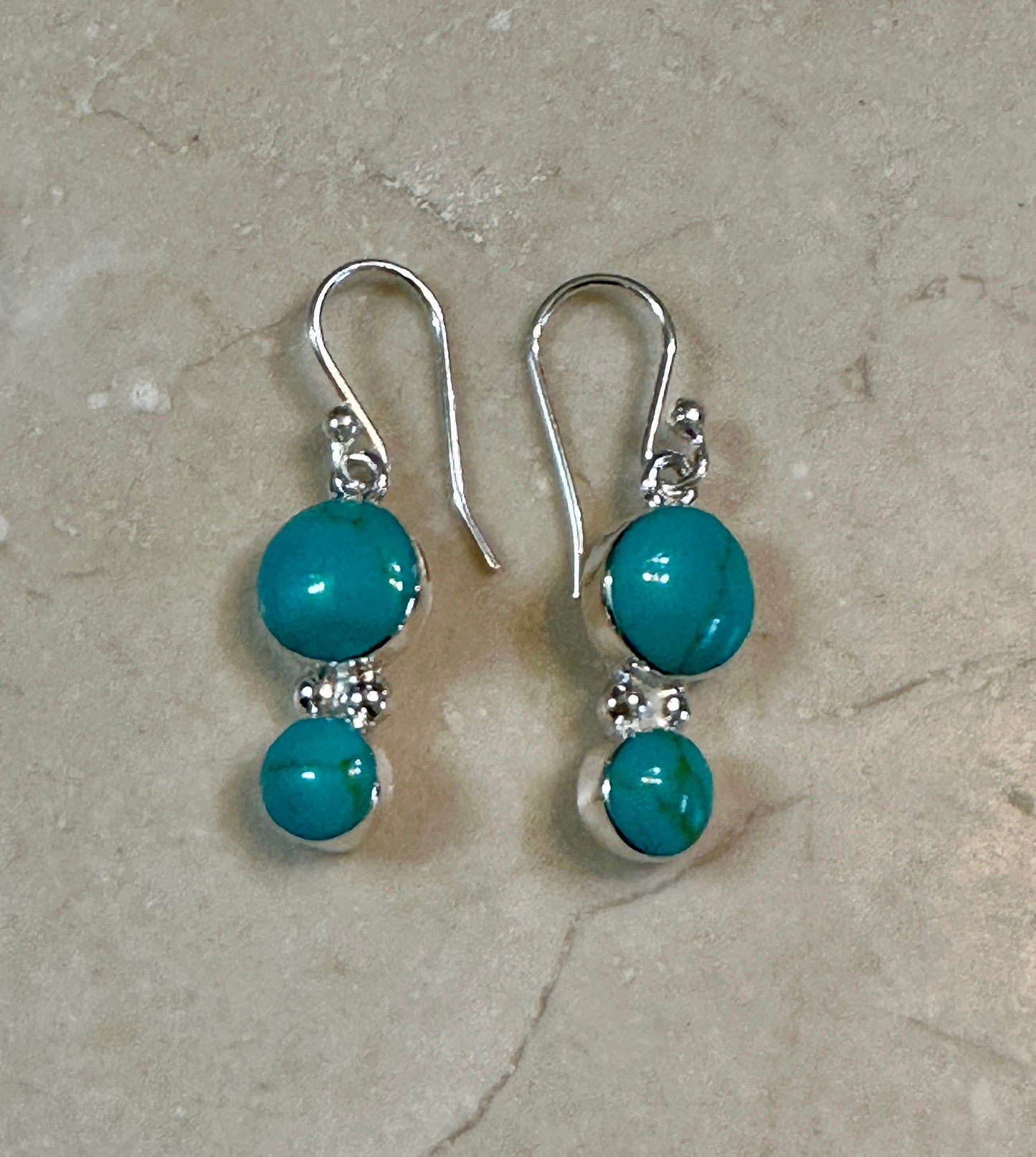 Double Turquoise Cabochons on Sterling Silver Hooks