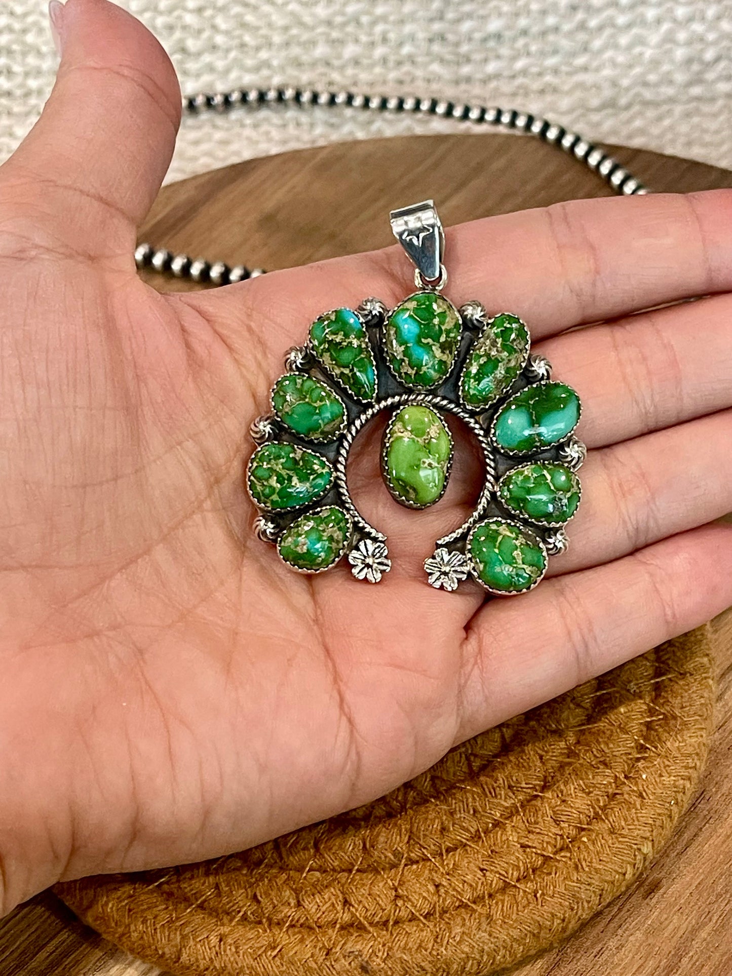 Handmade Sterling Silver & Sonoran Gold Turquoise Naja Cluster Pendant