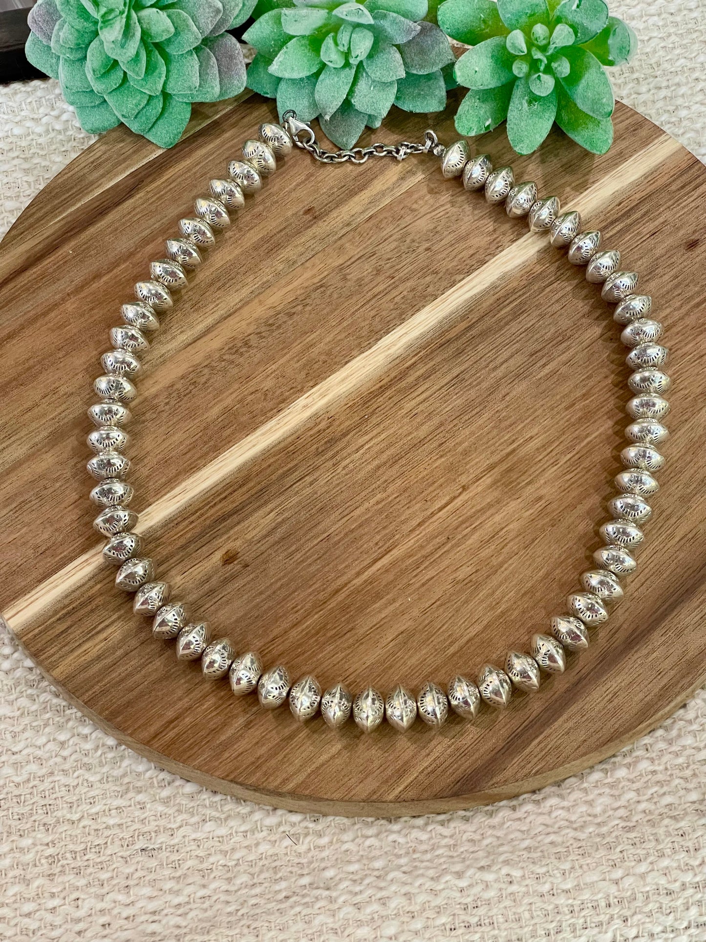 Handmade Sterling Silver 12 MM Beaded Necklace