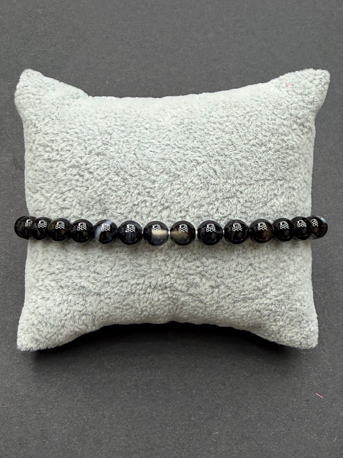 Black Banded Agate 4mm Beaded Stretch Bracelet
