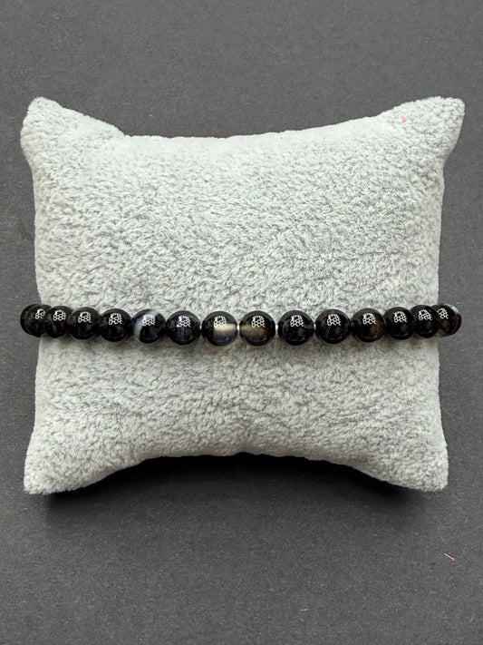 Black Banded Agate 4mm Beaded Stretch Bracelet