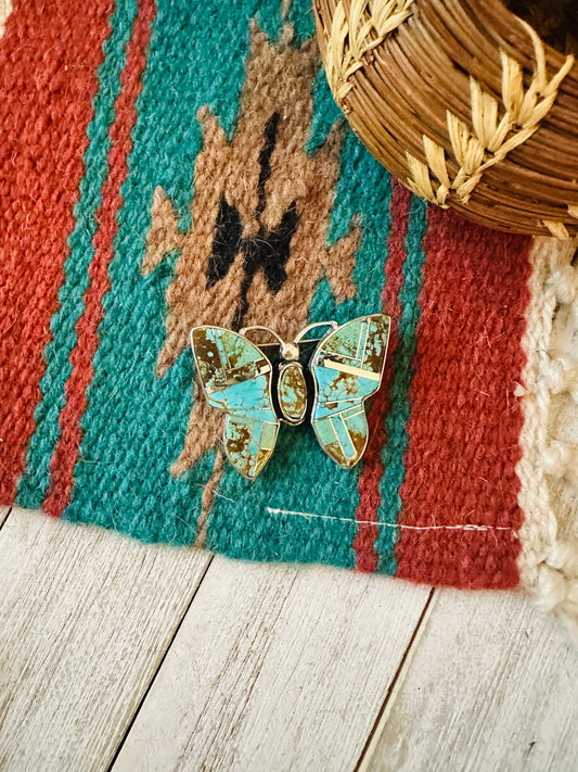 Handcrafted Number 8 Turquoise & Sterling Silver Butterfly Brooch / Pendant