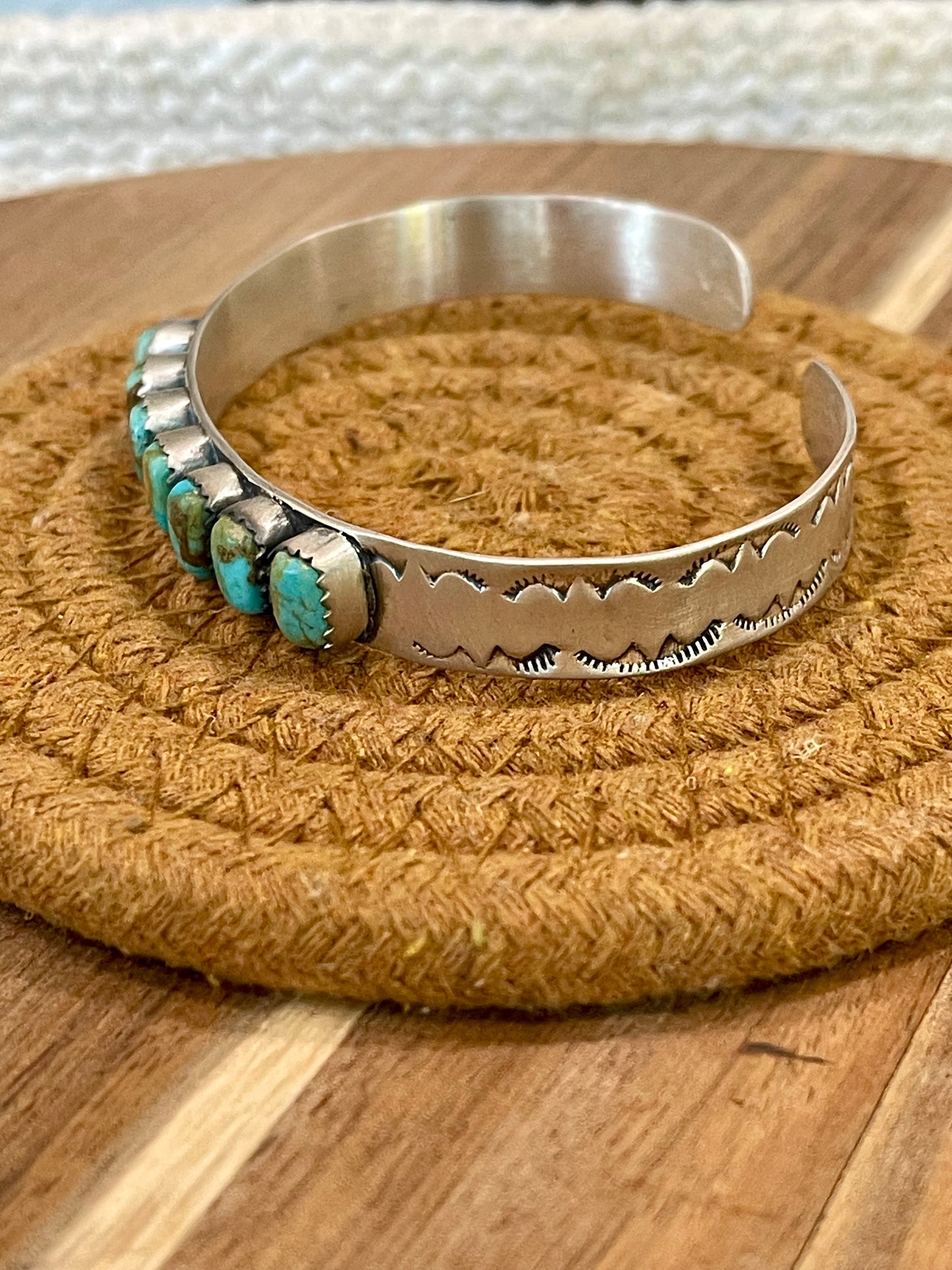 Handmade Sterling Silver & Sonoran Mountain Turquoise 7 Stone Cuff
