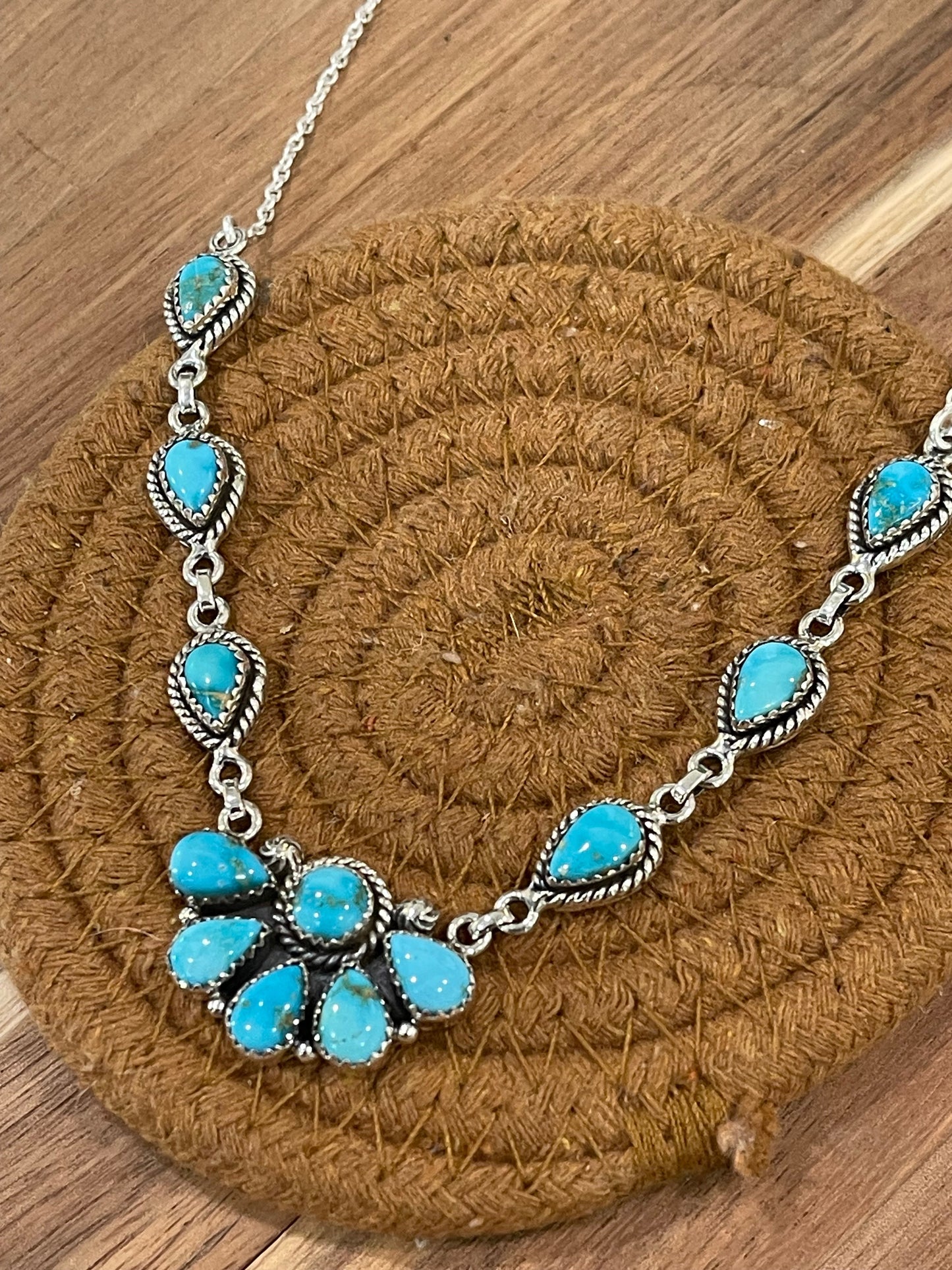 Handcrafted Sterling Silver & South Hill Sonoran Turquoise Cluster Necklace