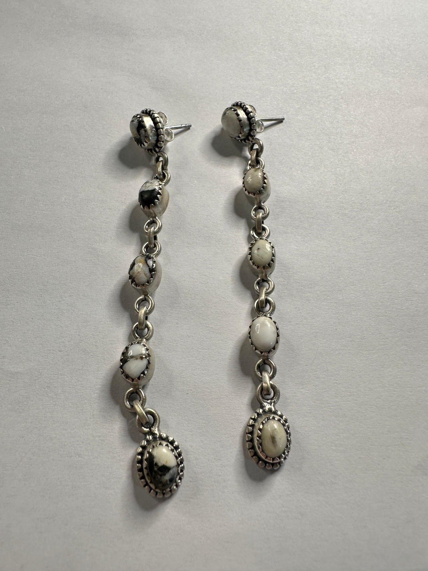 Handmade White Buffalo & Sterling Silver Dangle 5 Stone Earrings