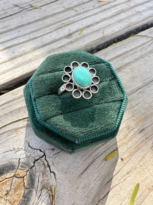Daisy Handmade Adjustable Turquoise Sterling Silver Flower Ring