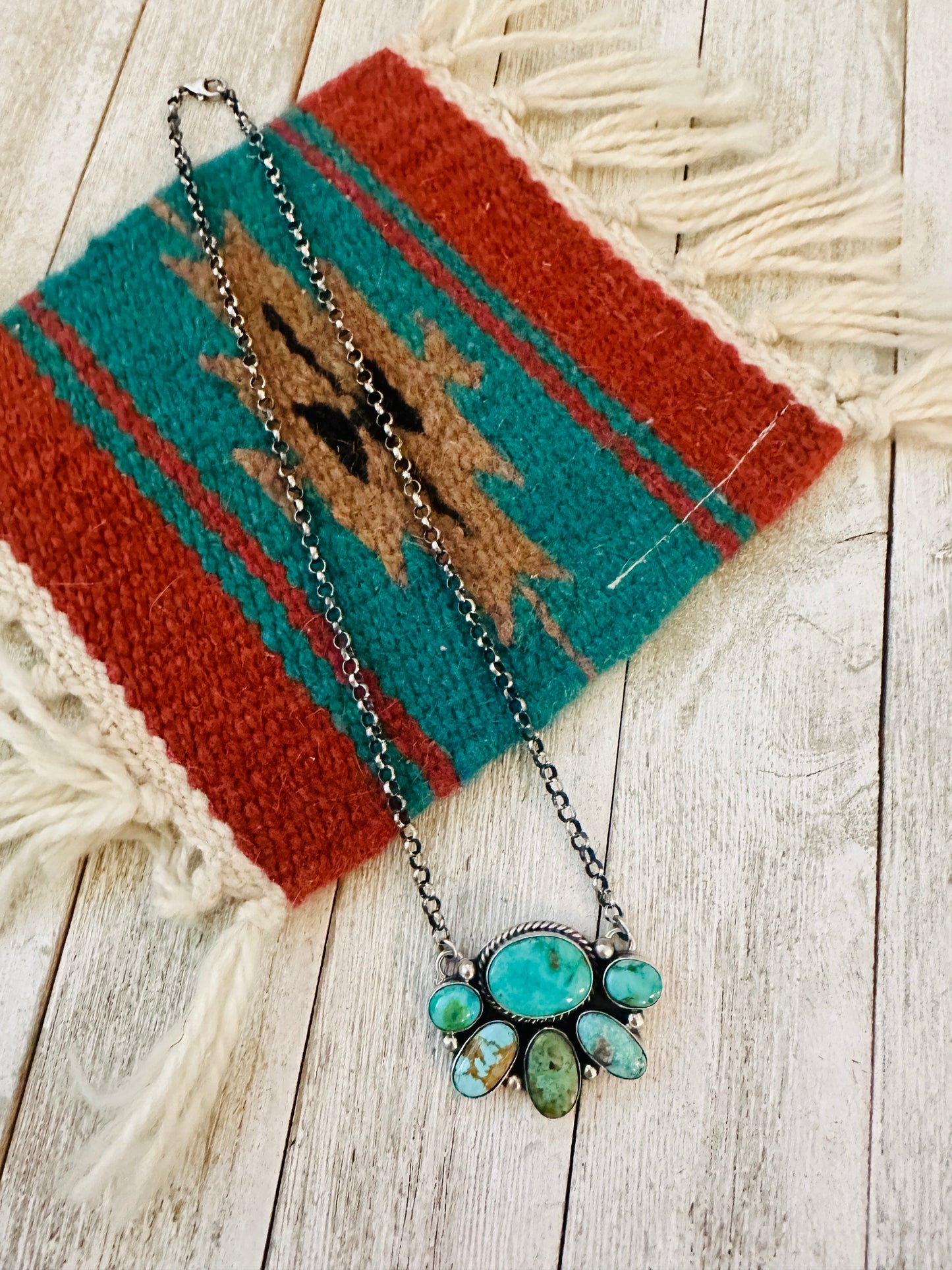 Handcrafted Sterling Silver & Turquoise Cluster Necklace by Emerson Thompson