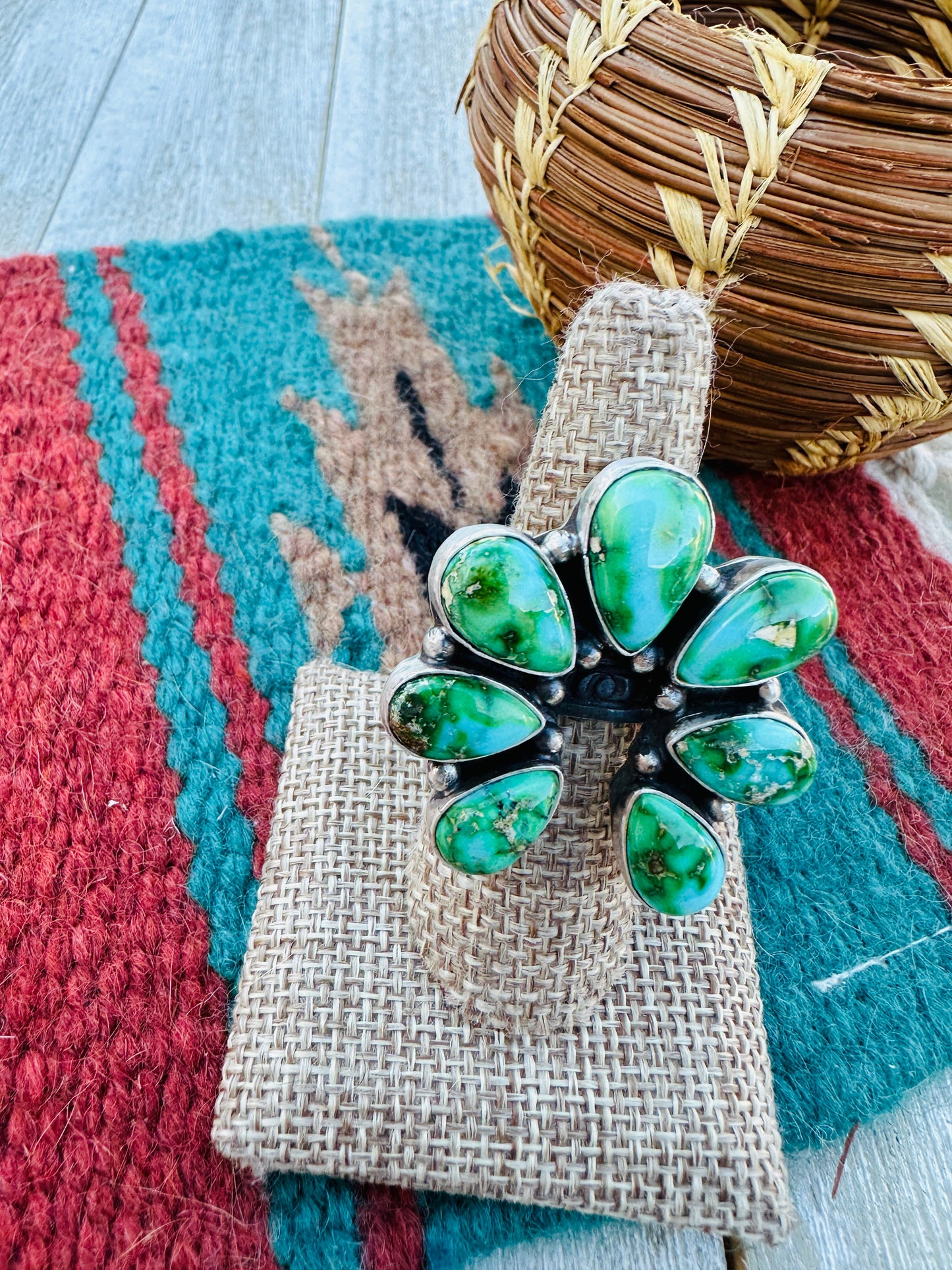 Sonoran Mountain Turquoise & Sterling Silver Adjustable Naja Ring by Russell Sam