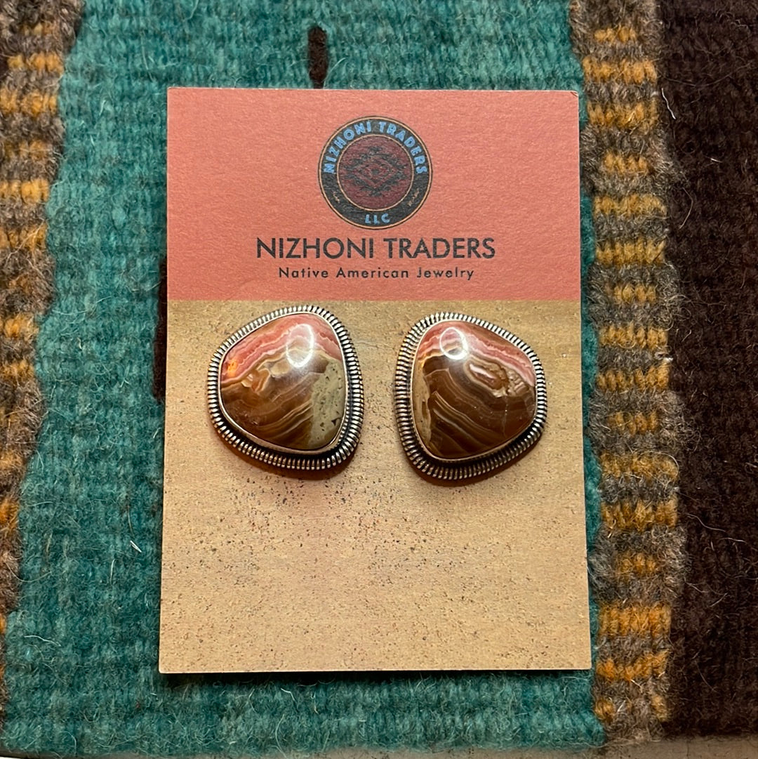 Navajo Sterling Silver & Rhodochrosite Stone Post Earrings