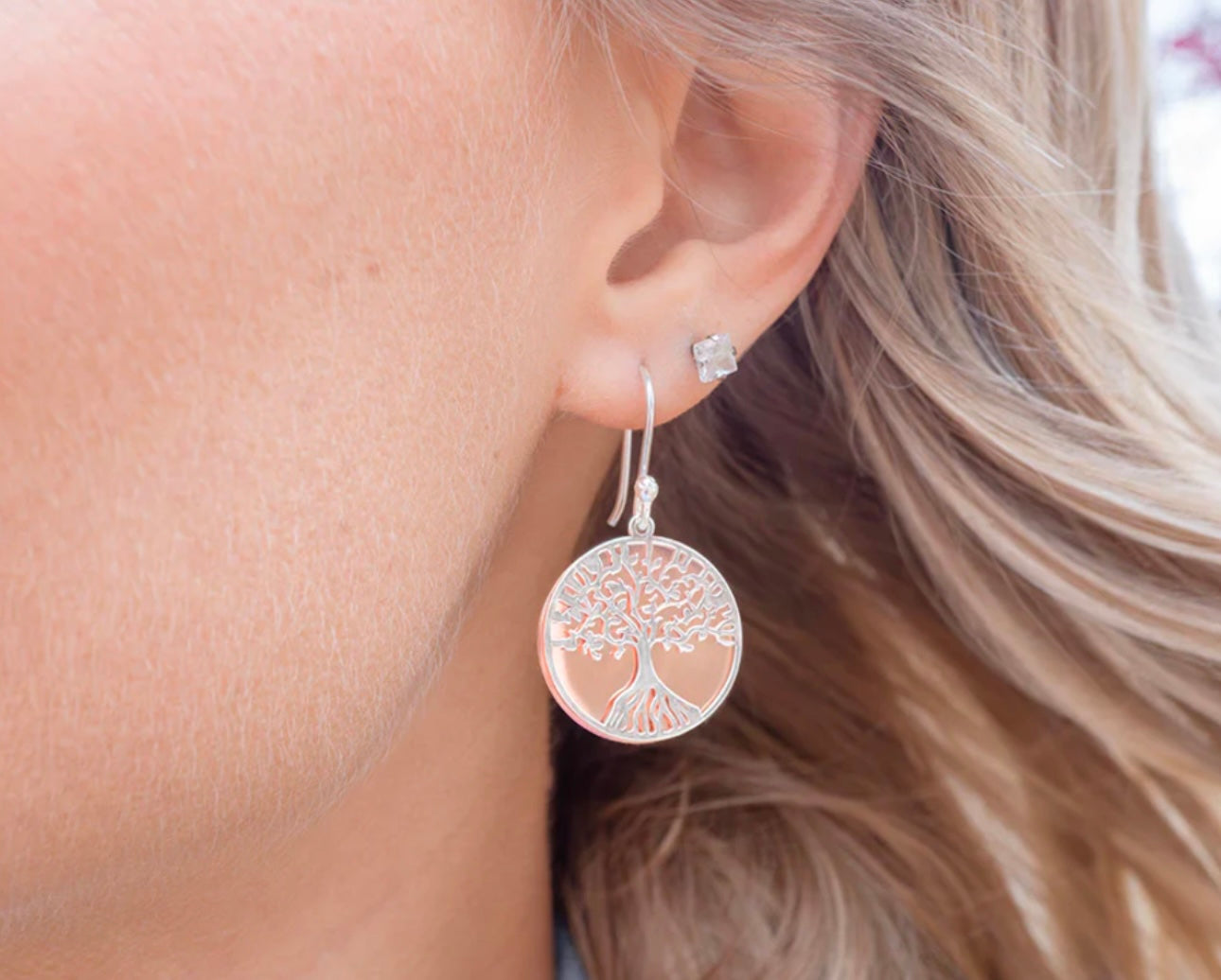 Sterling Silver & Copper Tree of Life Earrings