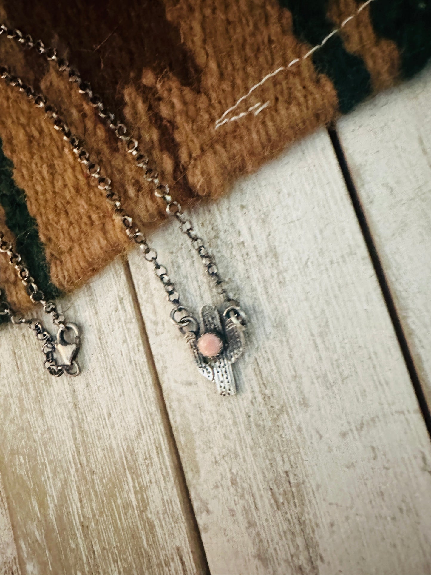 Handcrafted  Sterling Silver & Queen Pink Conch Shell Cactus Necklace