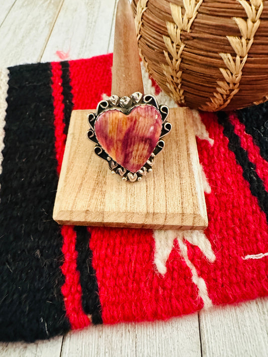 Handcrafted Purple Spiny & Sterling Silver Heart Ring Size 9.5