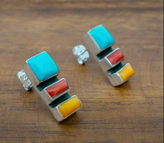 Multistone Mosaic Sterling Silver Earrings
