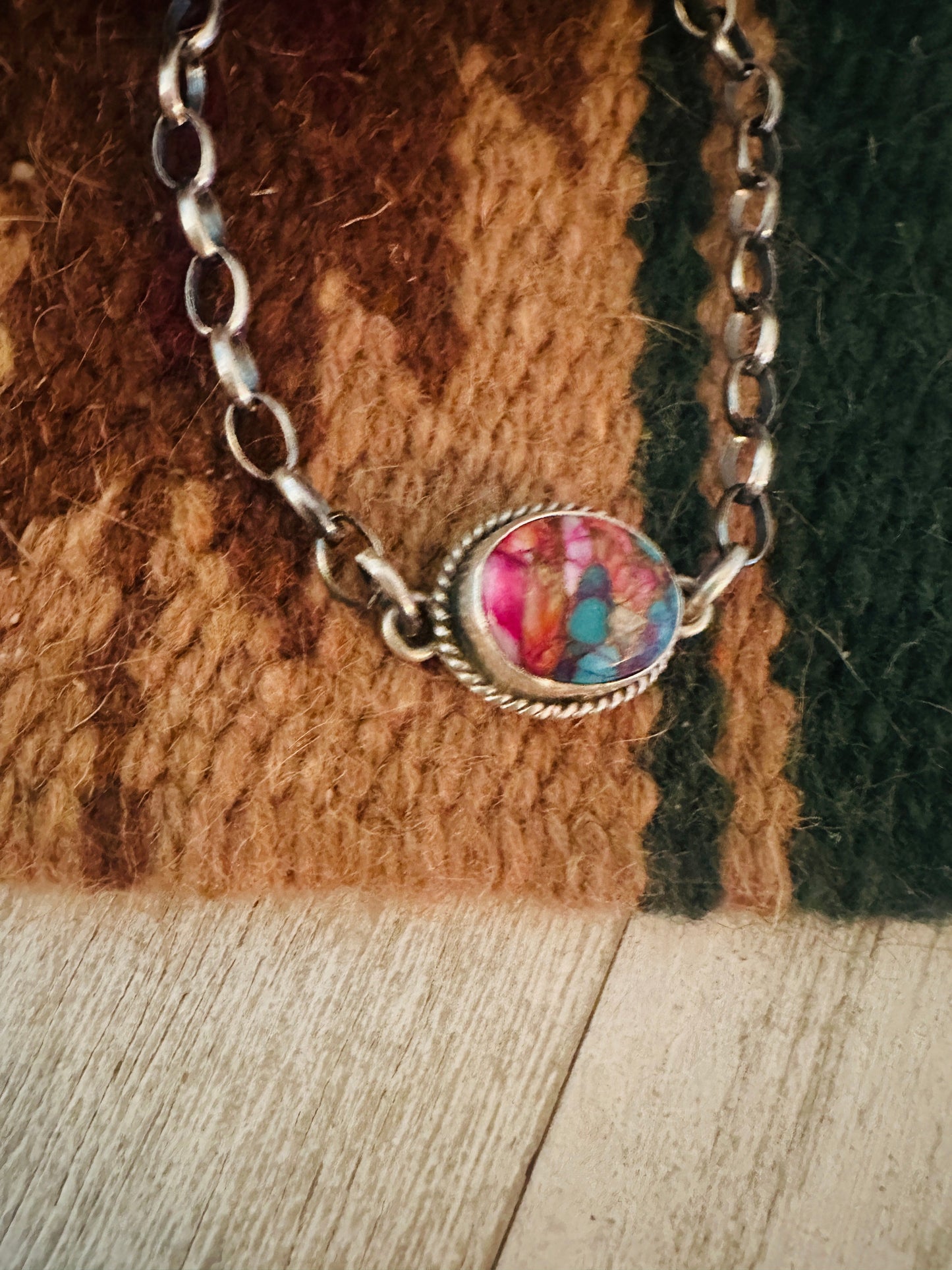 Handcrafted Pink Dream Mojave & Sterling Silver Link  Bracelet