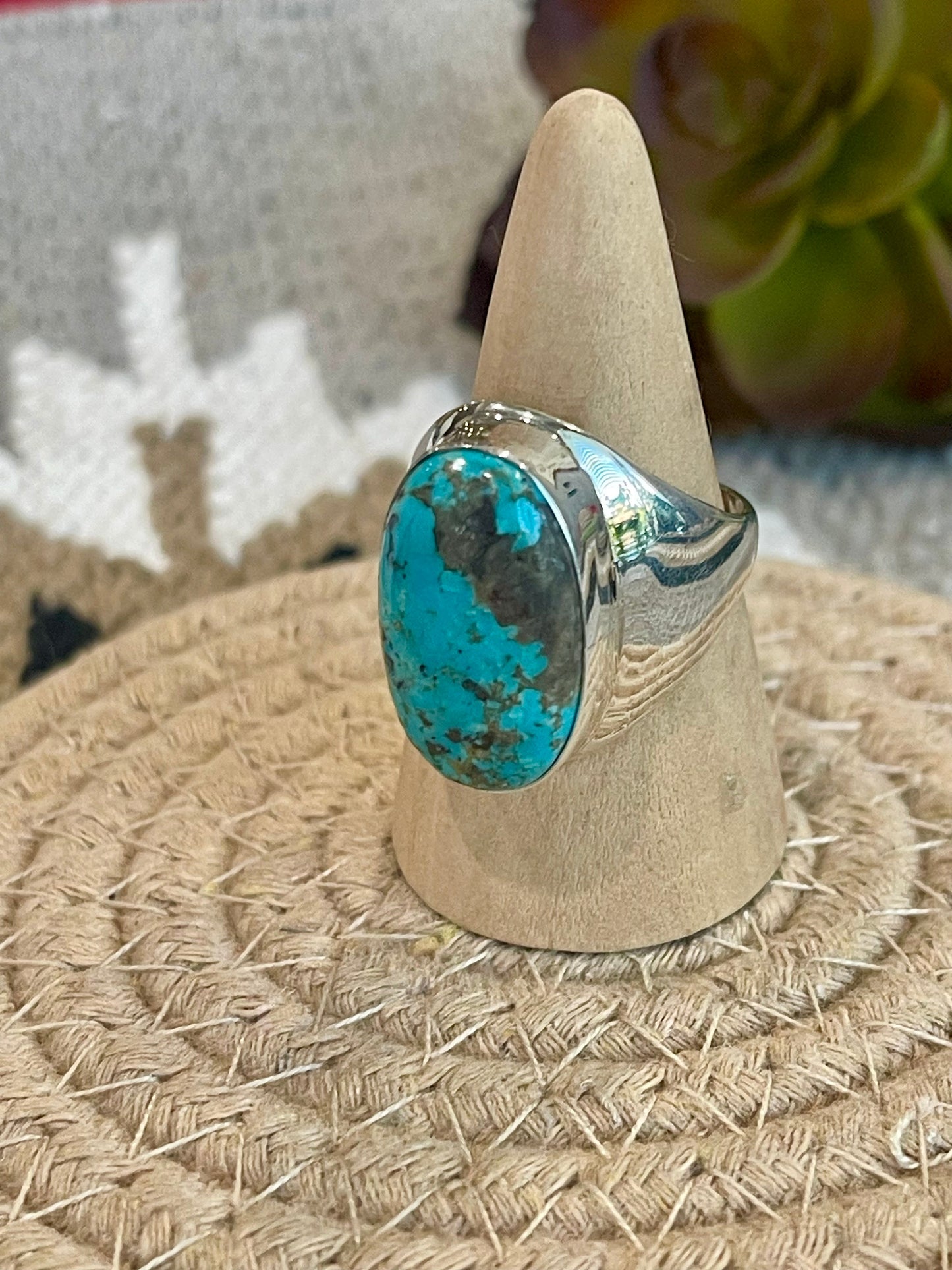Handcrafted Turquoise & Sterling Silver Ring Size 11