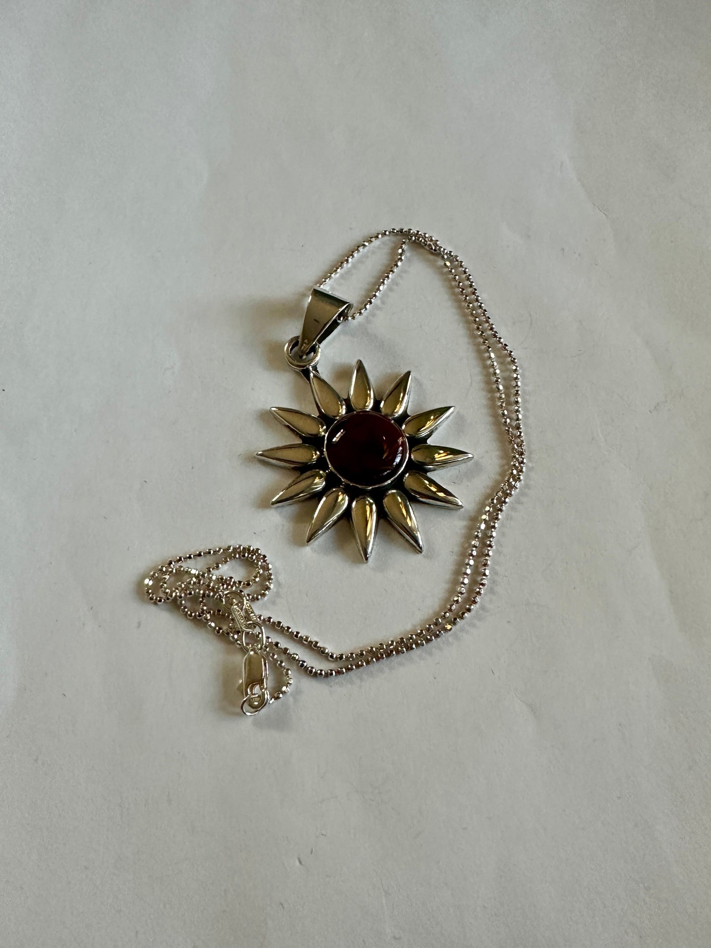 Red Jasper Sunburst Sterling Silver Necklace