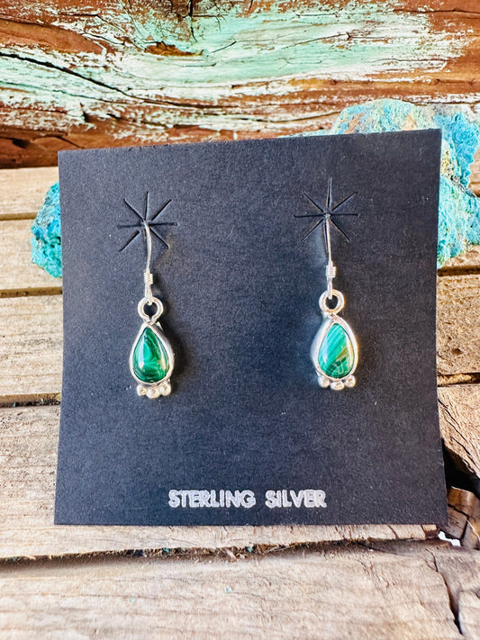 Handcrafted Malachite & Sterling Silver Dangle Earrings by Ella Peter