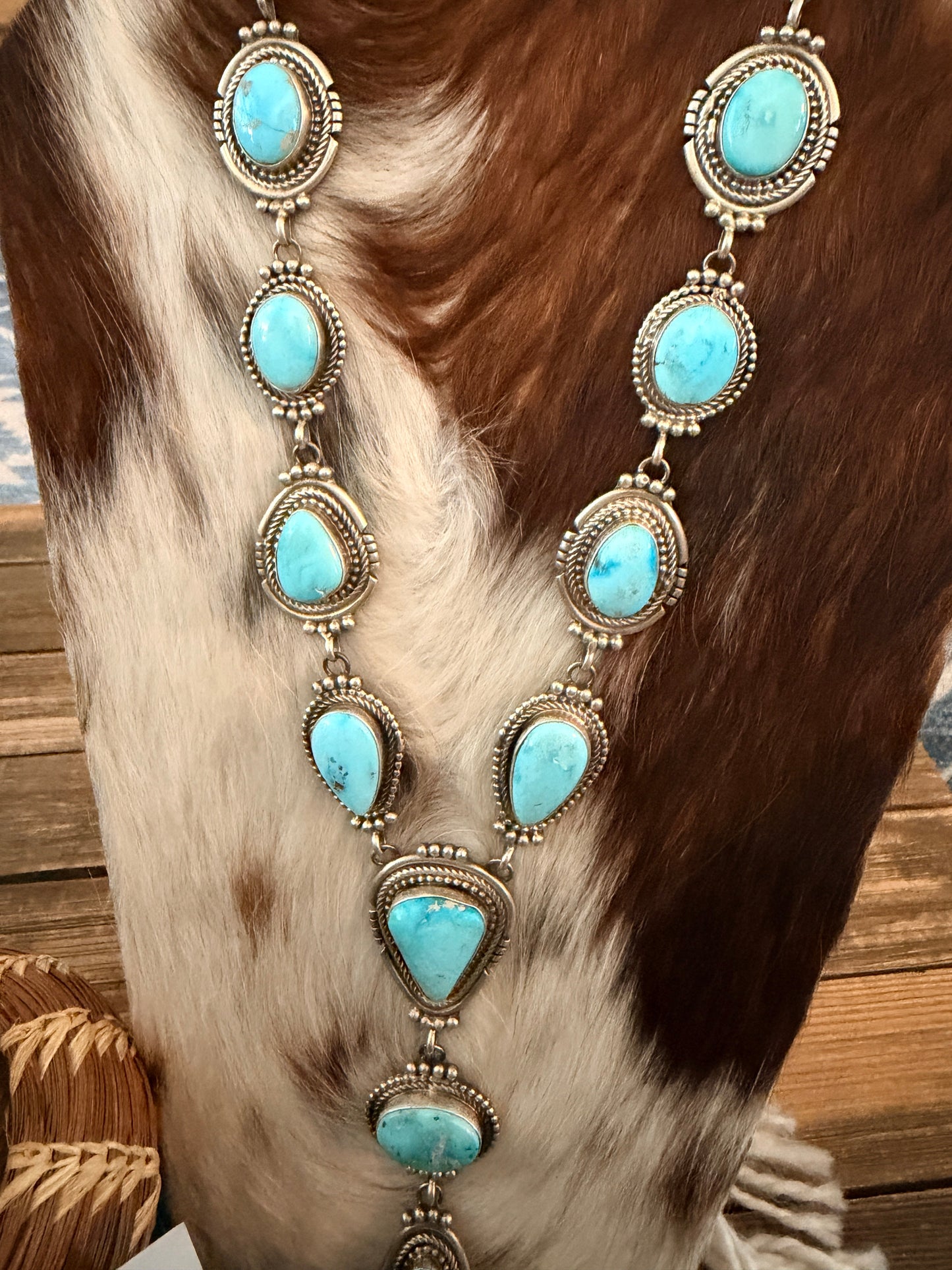 Handcrafted Kingman Turquoise & Sterling Silver Necklace and Earring Set