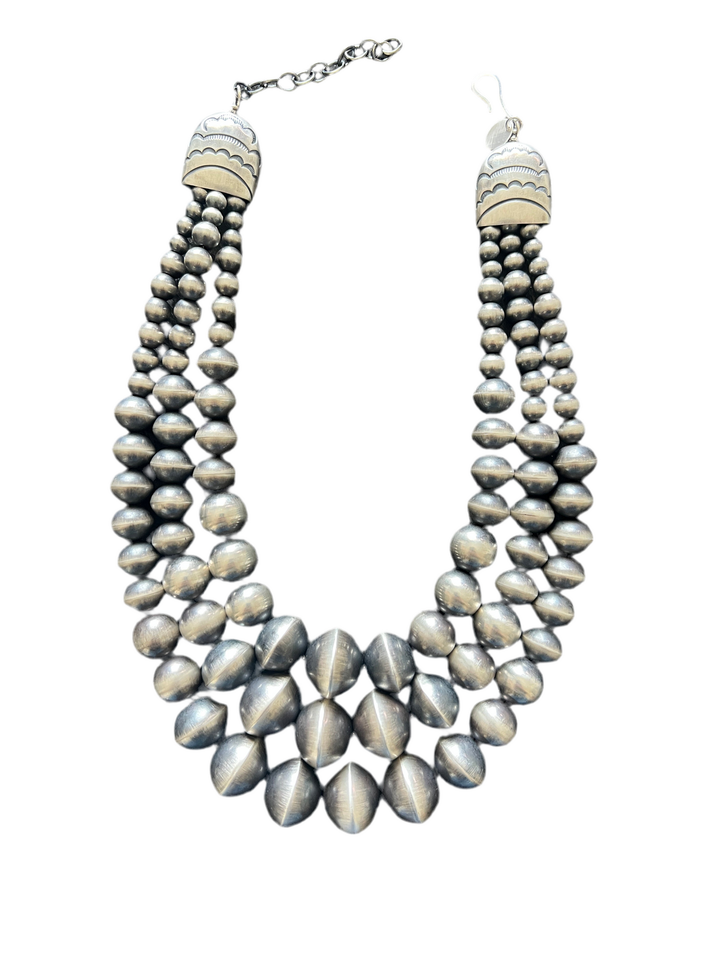 Handcrafted Sterling Silver Triple Strand Bead Statement Necklace by Rose Martin