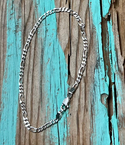 Sterling Silver Figaro Chain Bracelet 7”