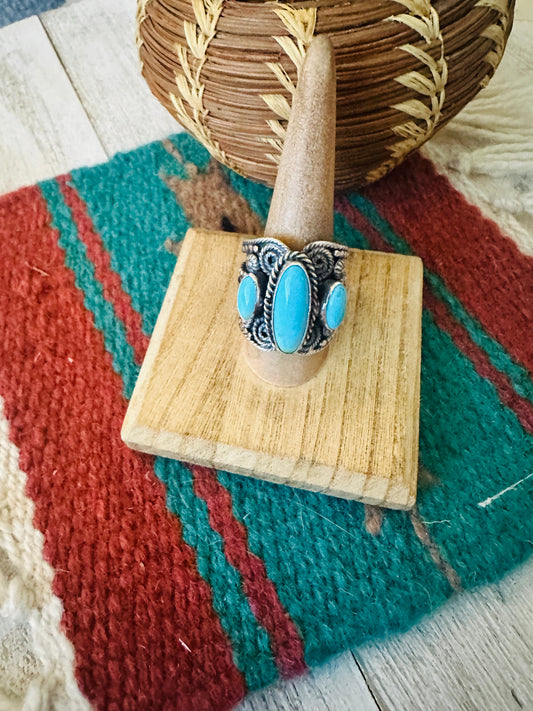 Handcrafted Sterling Silver and Turquoise Ring Size 9.75 by Hemerson Brown