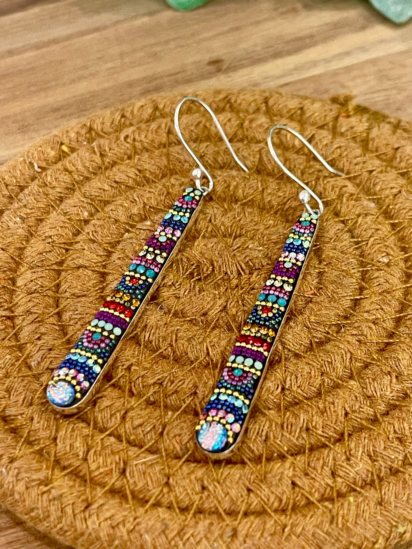 Handmade In Mexico Sterling Silver Multi Color Swarovski Crsytal Dangle Earrings