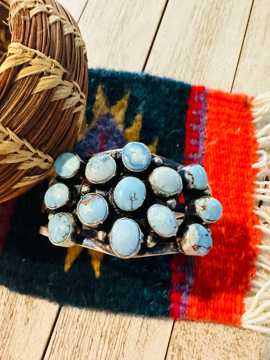 Handcrafted Golden Hills Turquoise & Sterling Silver Cluster Cuff Bracelet