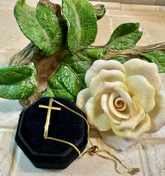 Polished Cross Bolo Bracelet- 14k Gold