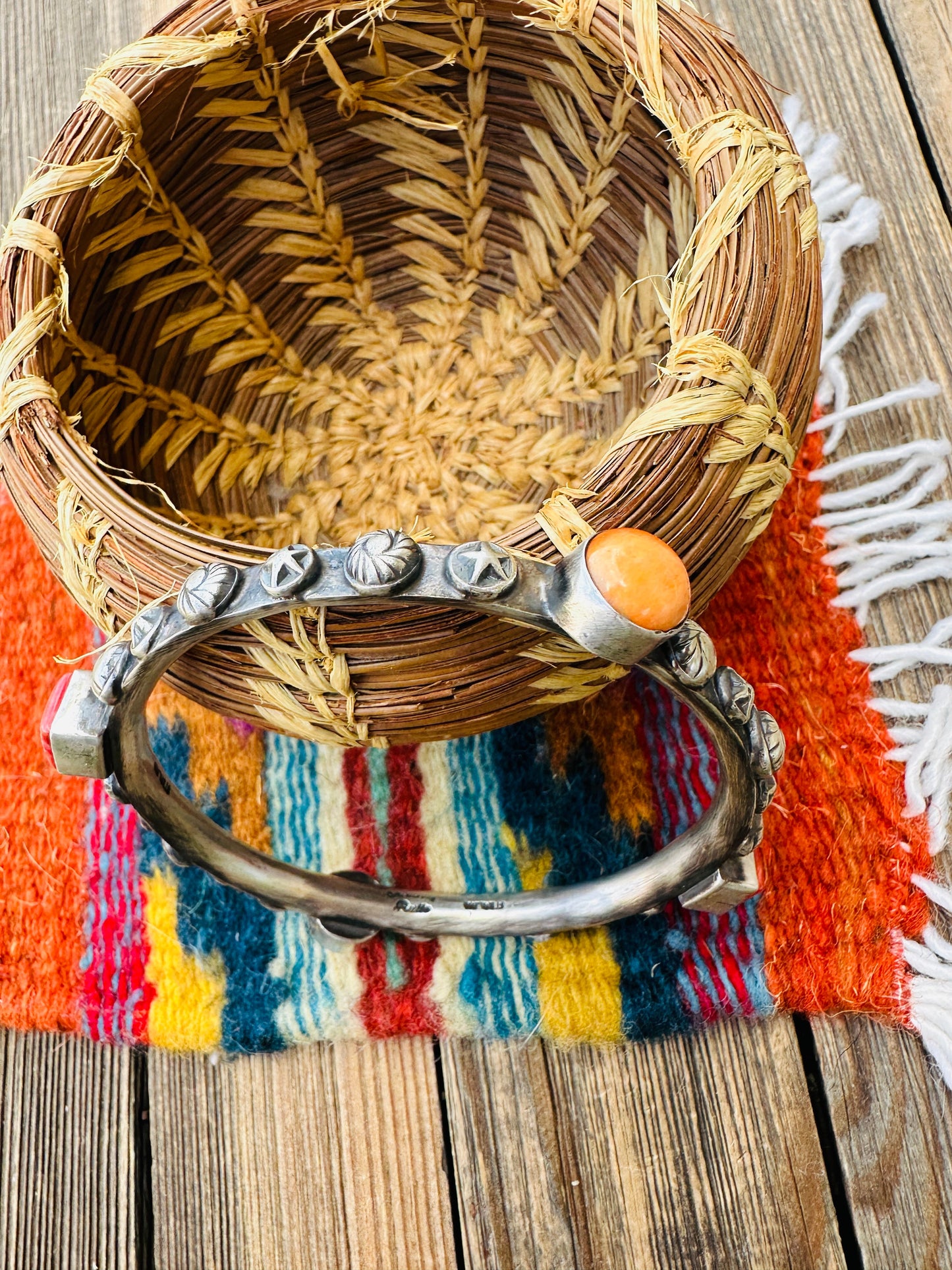 Handcrafted Spiny Oyster & Sterling Silver Bangle Bracelet by Chimney Butte