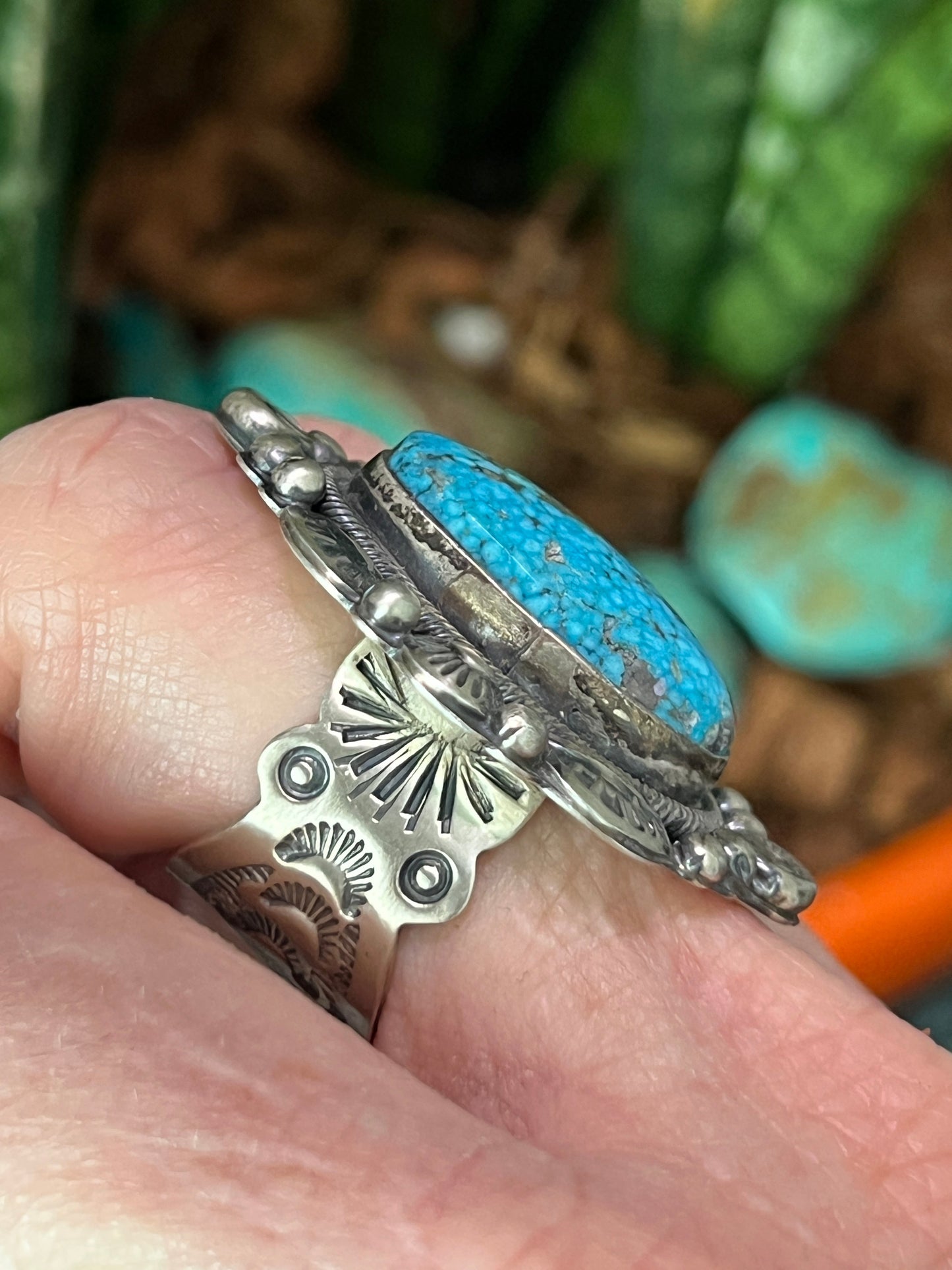 Handcrafted Sterling Silver and Natural Kingman Web Ring by Boyd Ashley, Size 8