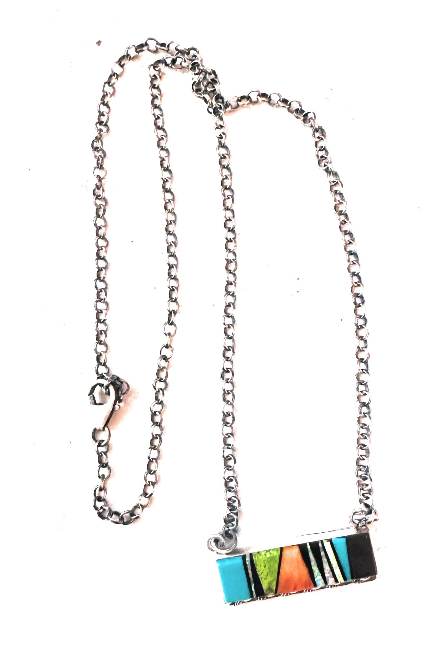 Handcrafted Multi Stone & Sterling Silver Inlay Bar Necklace