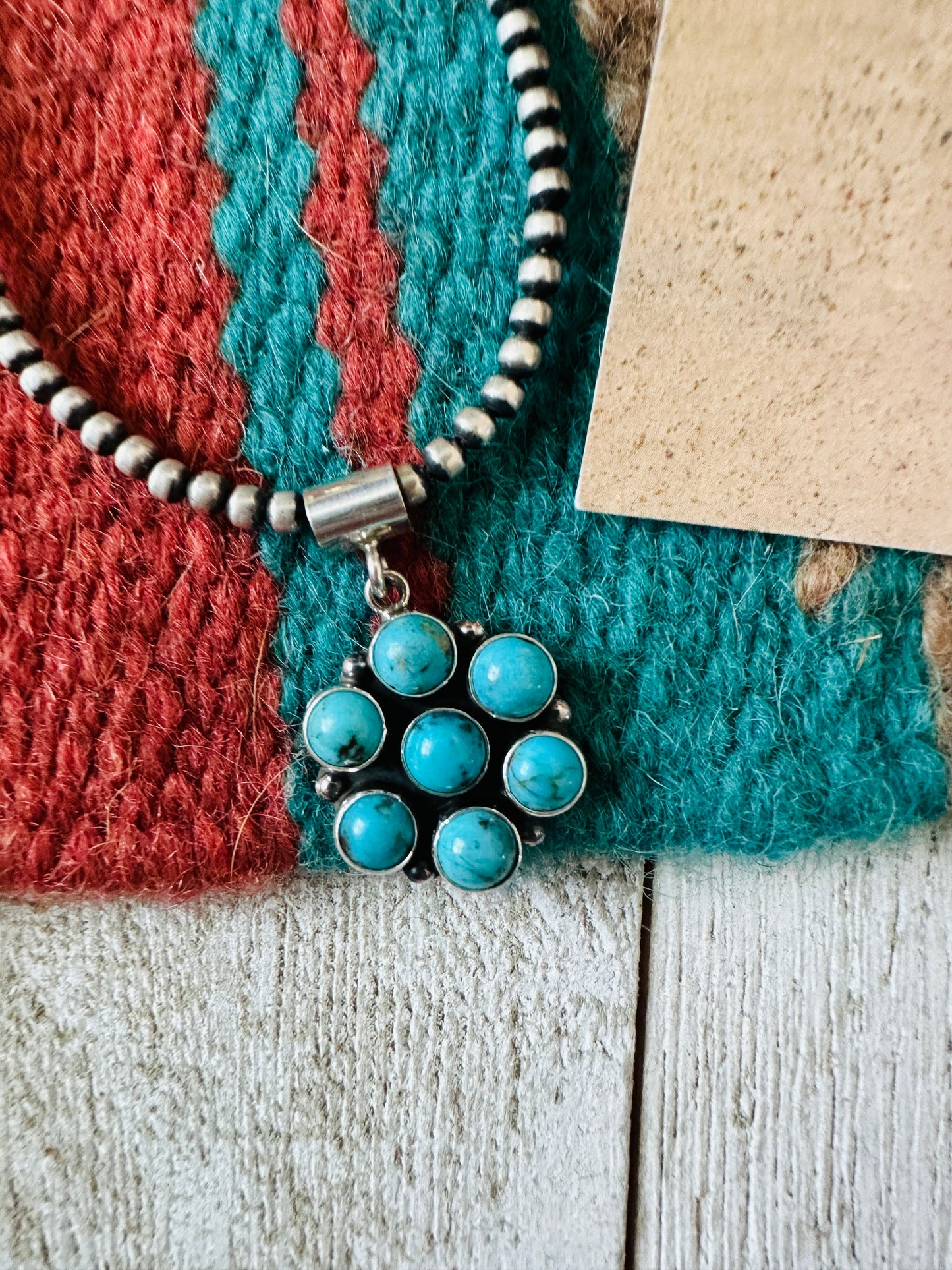 Handcrafted Sterling Silver & Turquoise Cluster Pendant and Earring Set