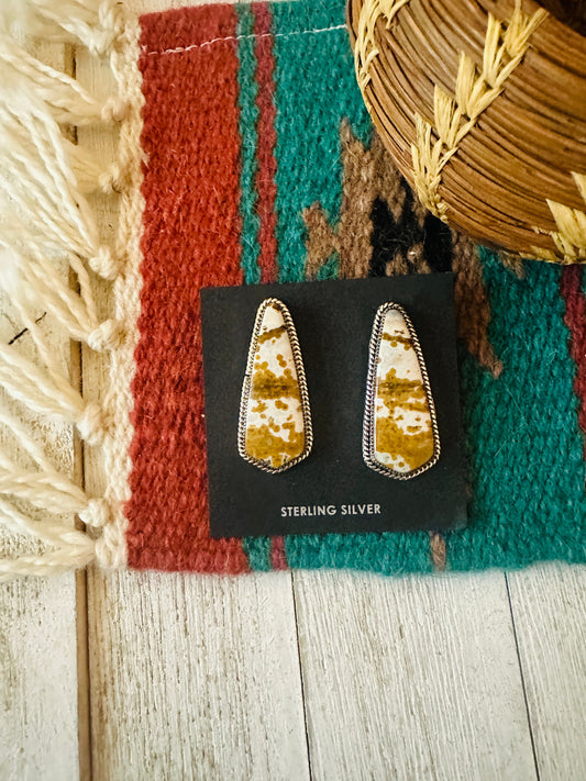 Handcrafted Jasper Sterling Silver Post Earrings Signed