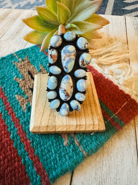 Handcrafted Golden Hills Turquoise & Sterling Silver Cluster Ring Size 9.25