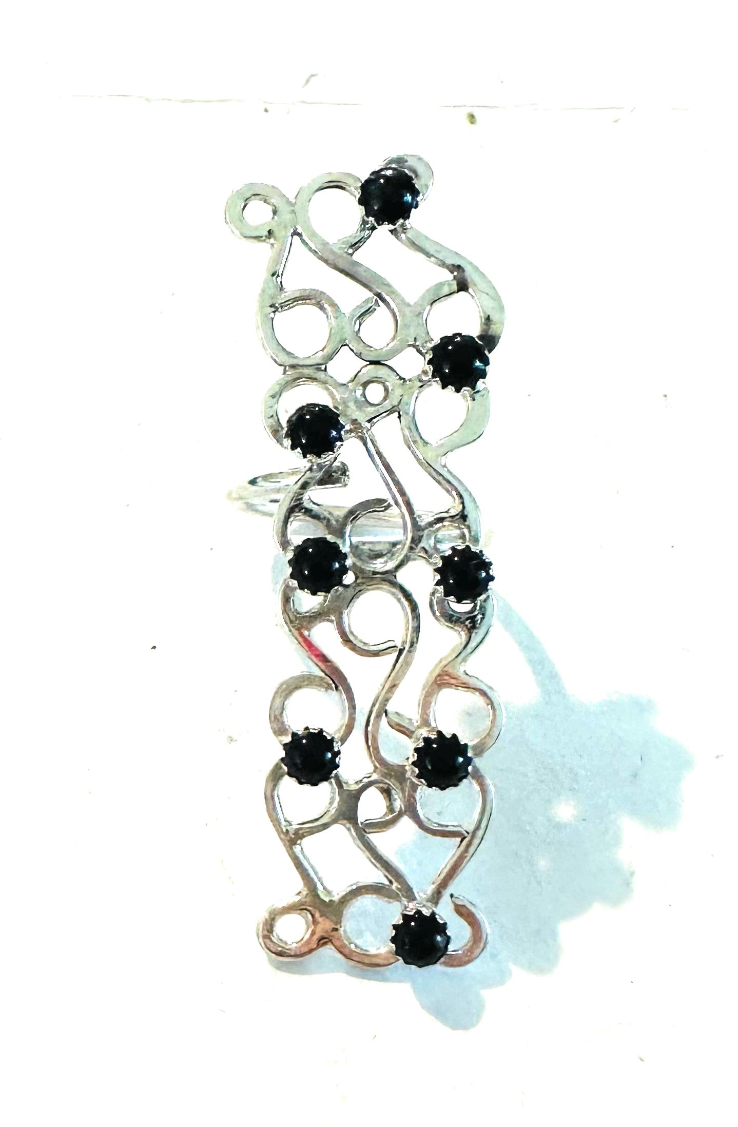 Handcrafted Sterling Silver & Onyx Adjustable Abstract Ring