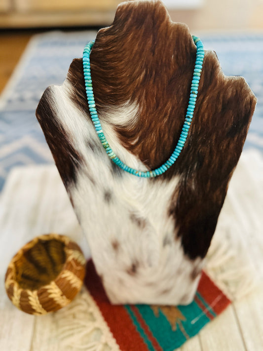 Handcrafted Turquoise & Sterling Silver Beaded Necklace 16”