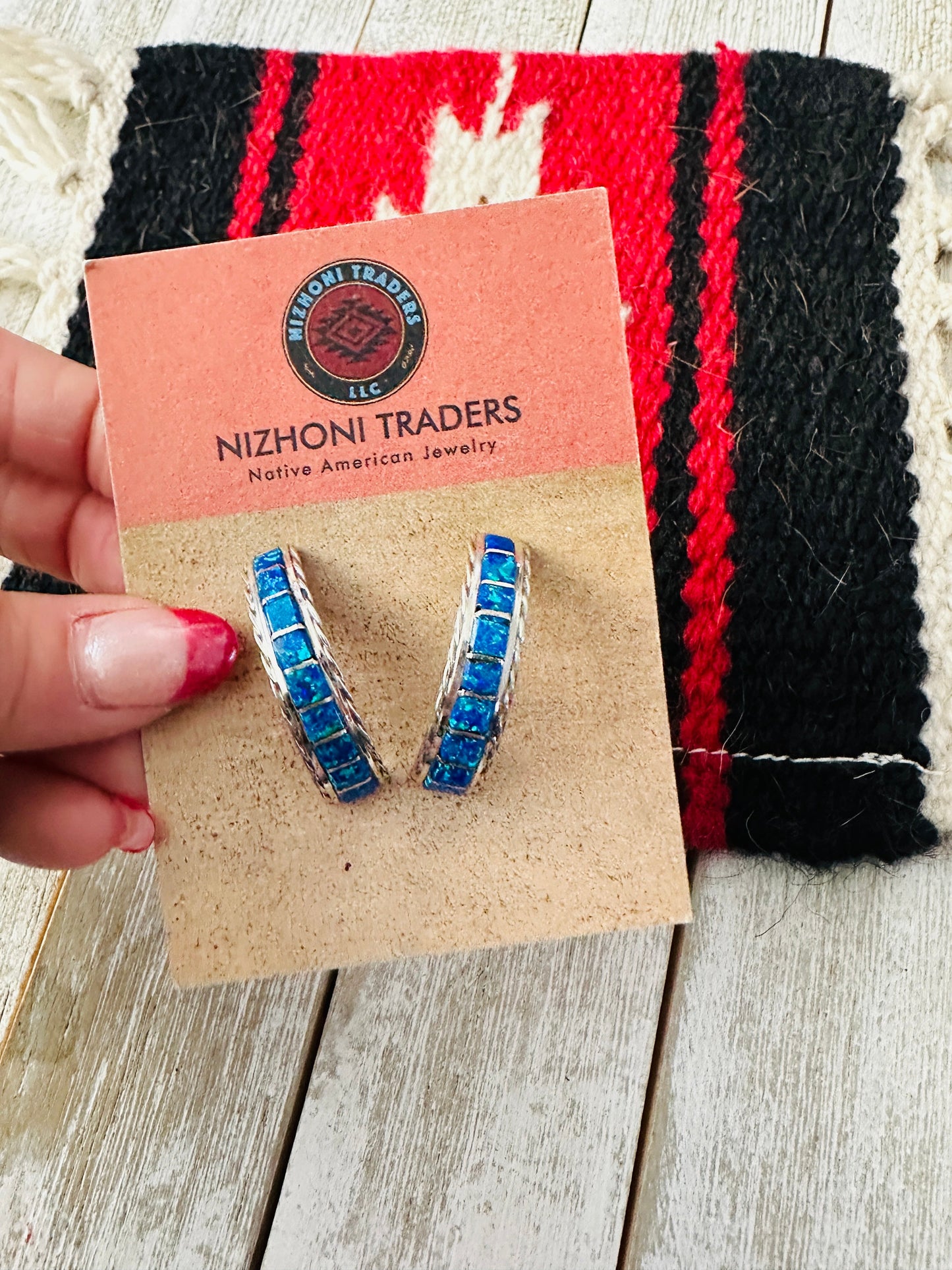Handcrafted Opal & Sterling Silver Inlay Half Hoop Earrings