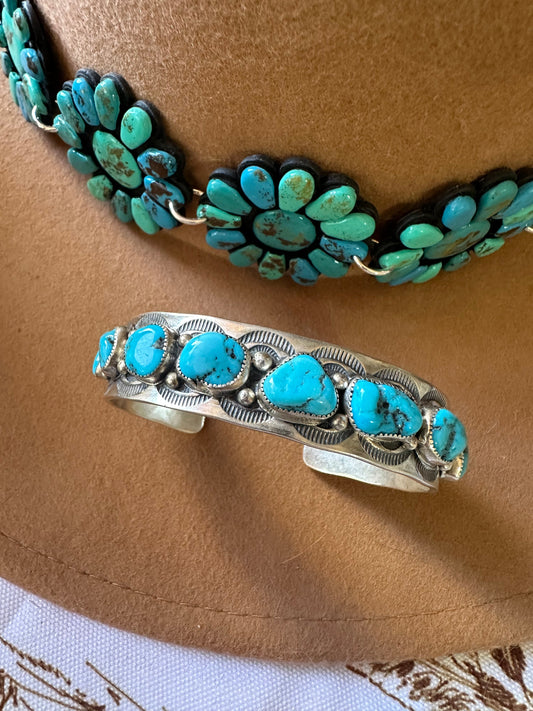 Handcrafted Turquoise & Sterling Silver Cuff Bracelet Signed B Shorty /