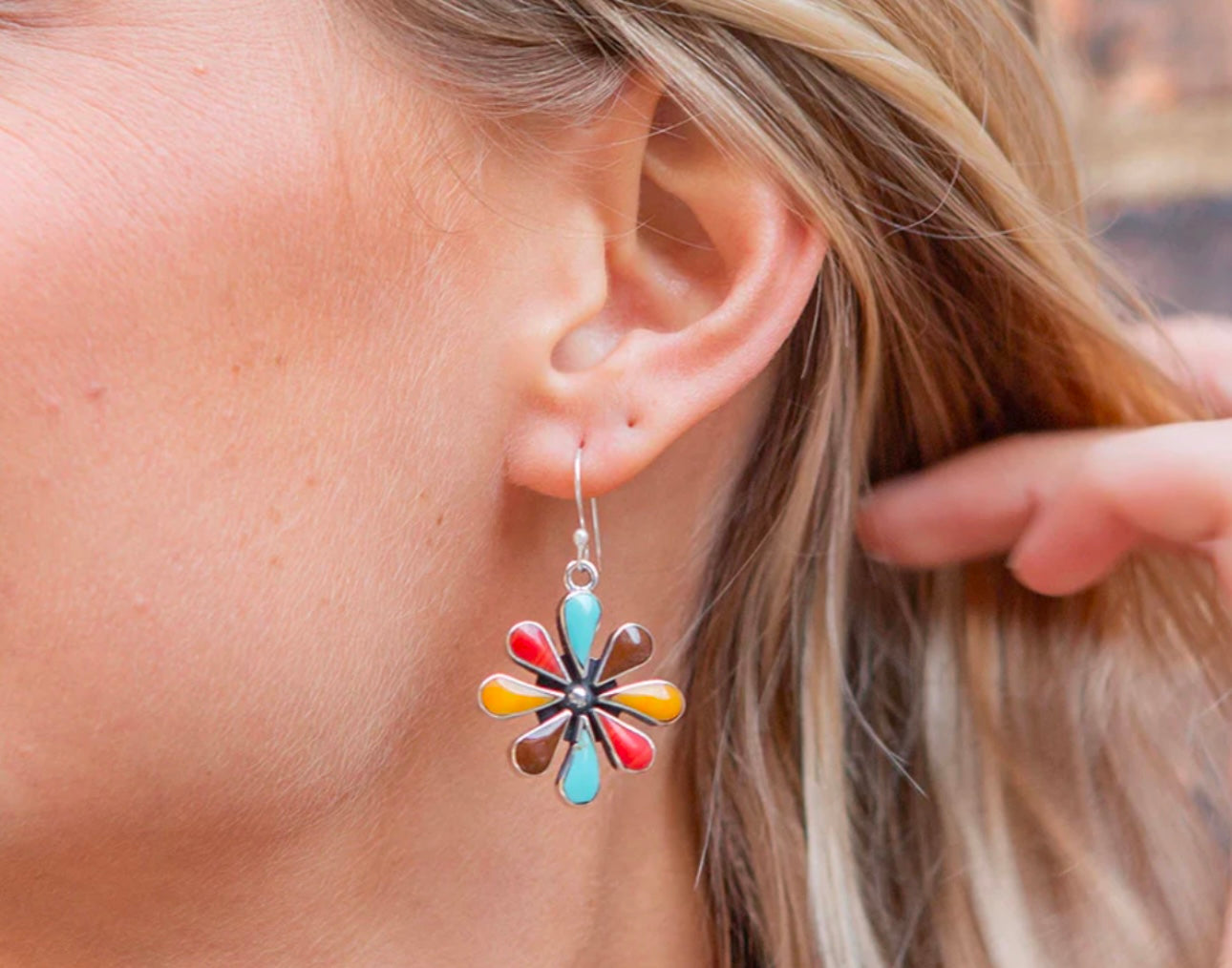 Turquoise Spiny Onyx Daisy Sterling Silver Dangle Earrings