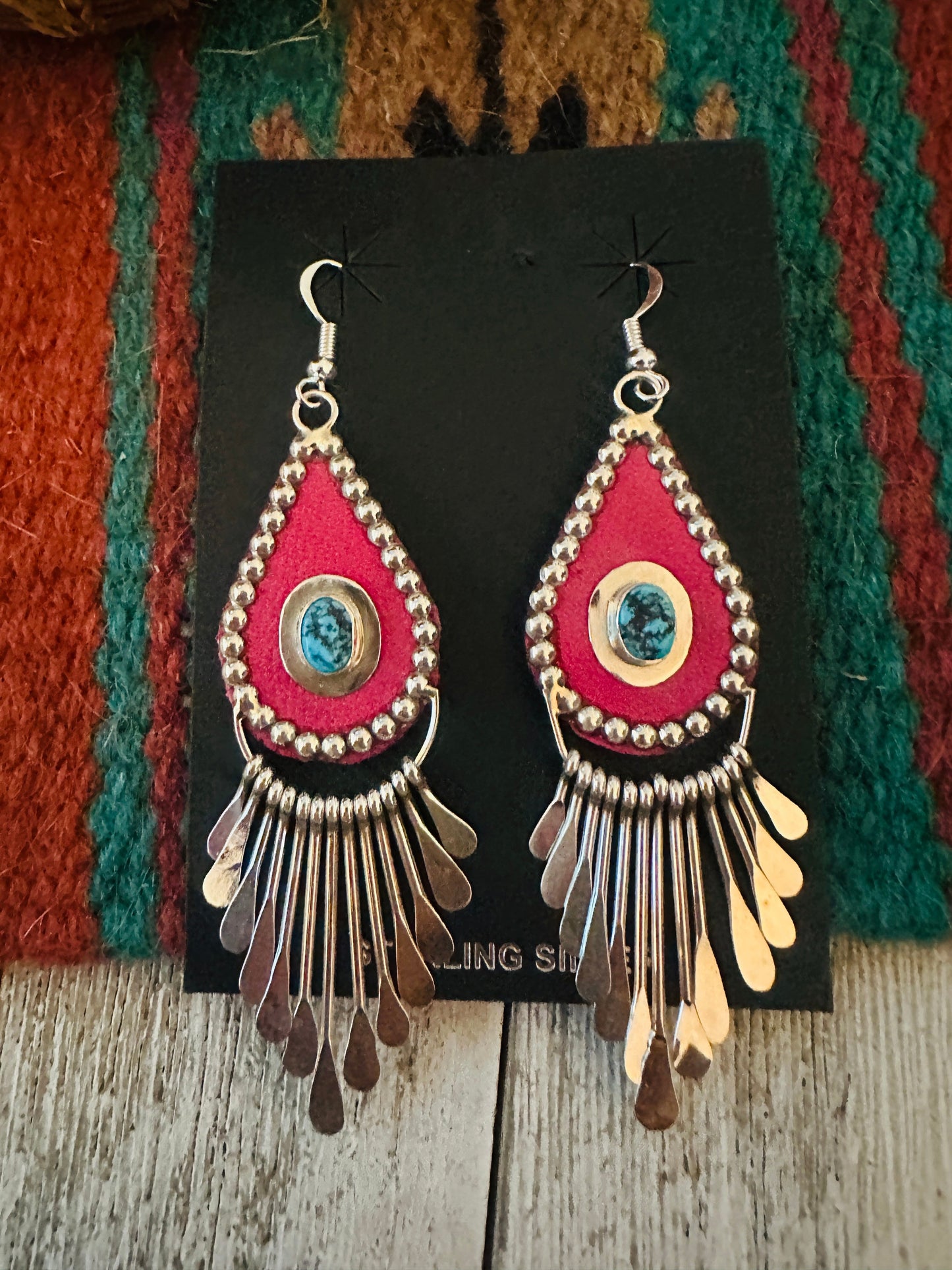 Handcrafted Turquoise & Sterling Silver Leather Chandelier Dangle Earrings