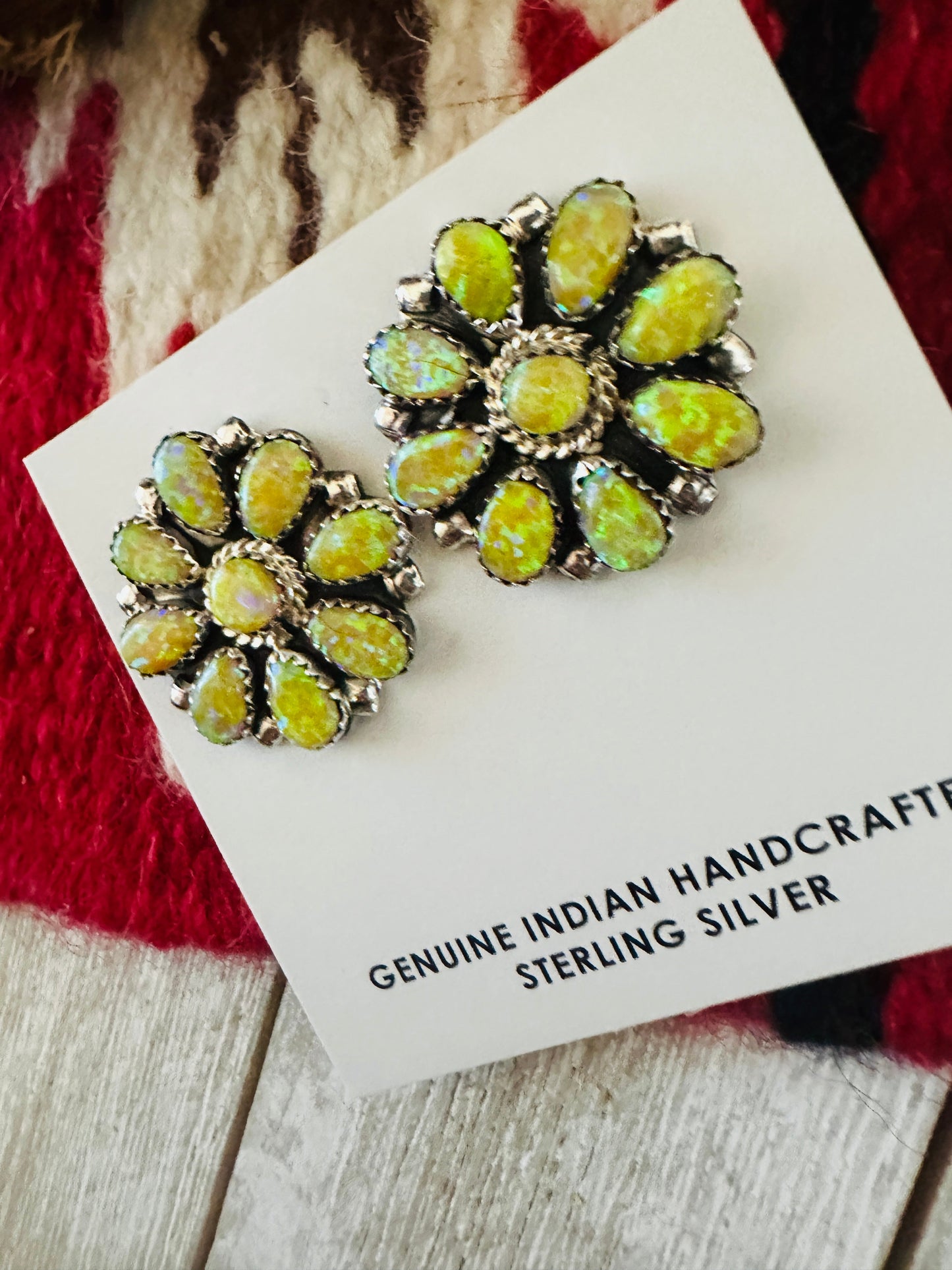 Handcrafted Yellow Opal & Sterling Silver Cluster Post Earrings