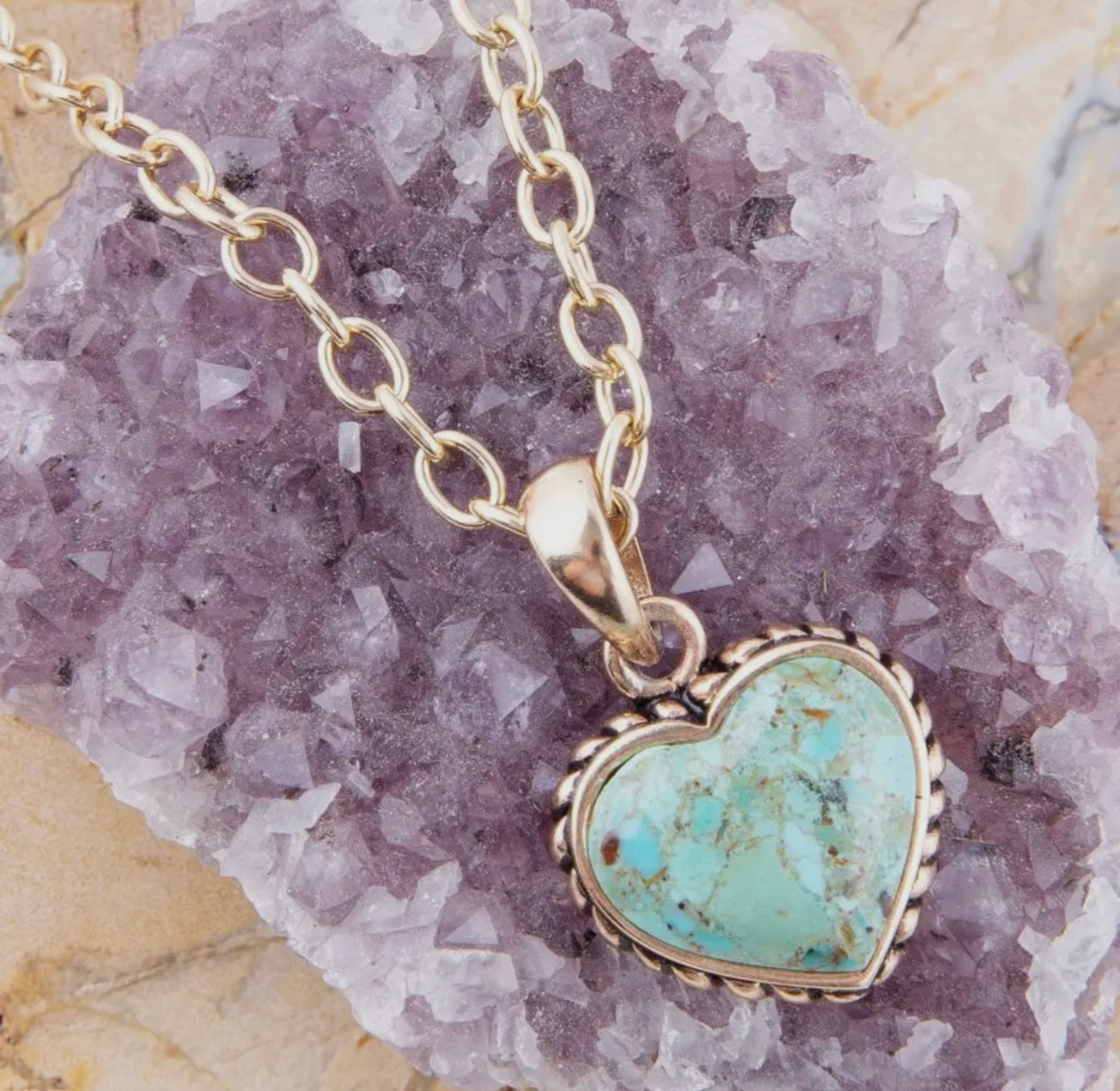 “The Golden Collection” THE HEART Handmade Turquoise Gold Plated Necklace