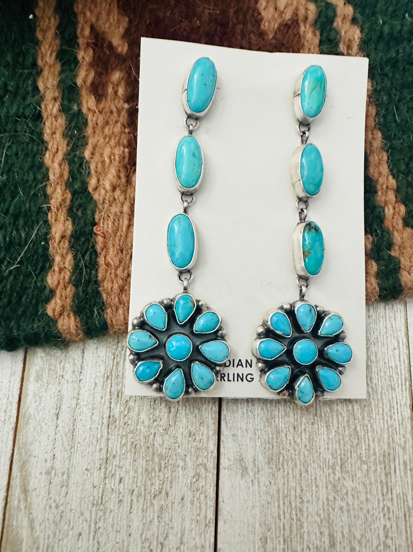Handcrafted Sterling Silver & Sleeping Beauty Turquoise Cluster Dangle Earrings