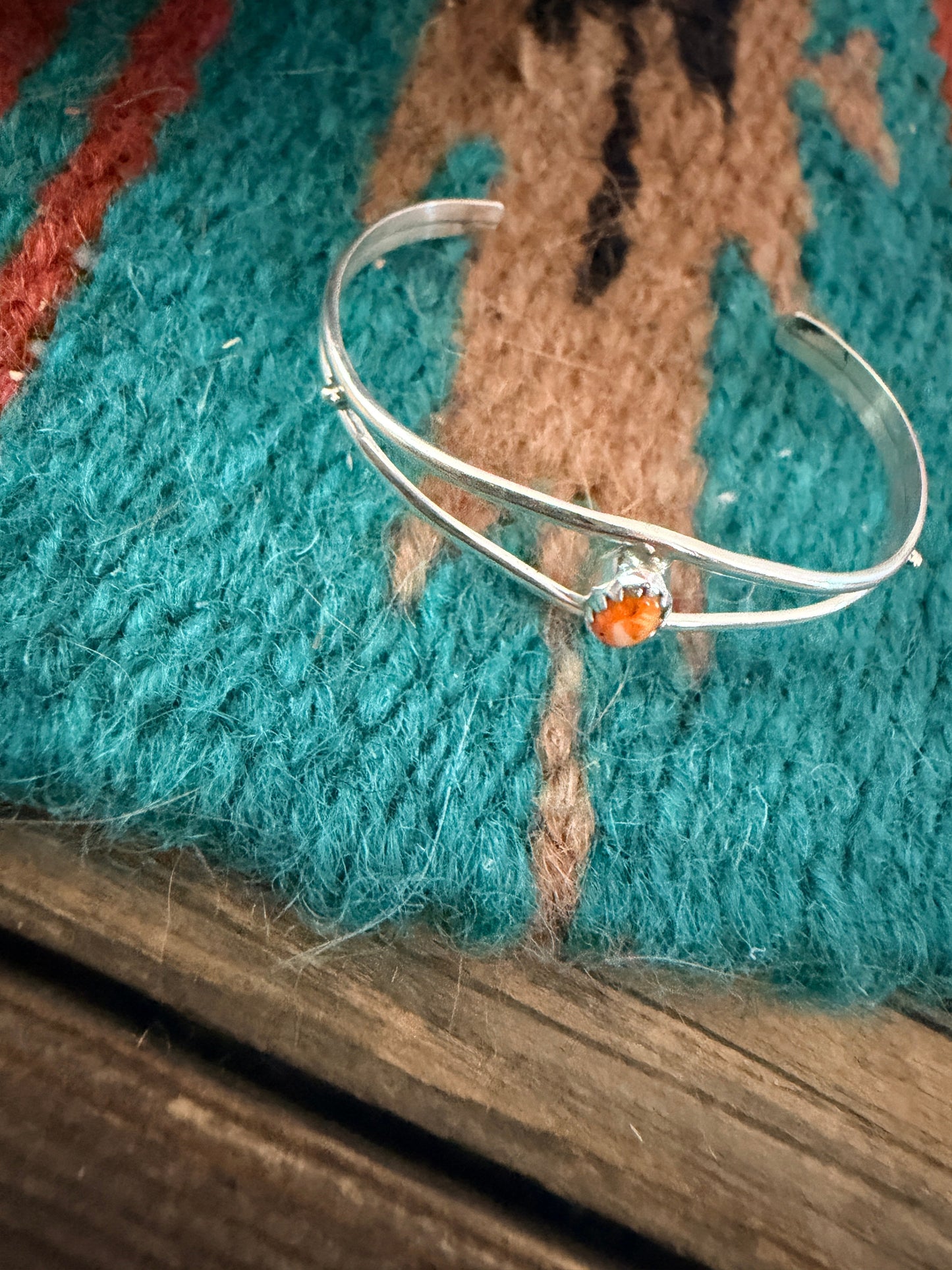 Handcrafted Orange Spiny & Sterling Silver Baby Cuff Bracelet