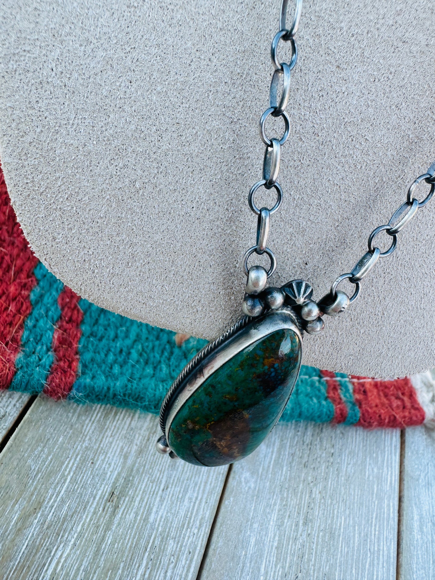 Handcrafted Sterling Silver 18” Link Chain & Royston Turquoise Necklace